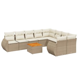 vidaXL Salon de jardin avec coussins 10 Pièces beige résine tressée