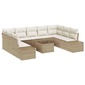 vidaXL Ensemble de canapé de jardin 10 Pièces Beige Poly rotin