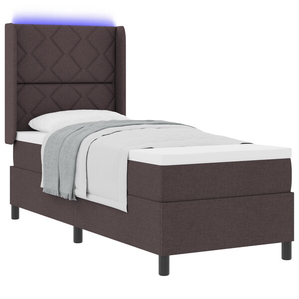 Lit avec sommier et matelas vidaXL & LED Marron Foncé 80x200 cm Tissu