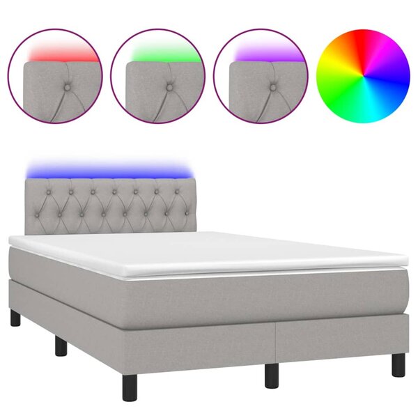 vidaXL Sommier à lattes de lit matelas LED gris clair 120x190 cm tissu