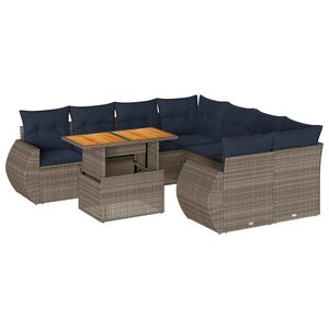 vidaXL Salon de jardin 9 Pièces avec coussins gris résine tressée