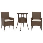 vidaXL Ensemble à manger de jardin et coussins 3Pièces marron rotin verre