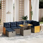 vidaXL Salon de jardin 8 Pièces avec coussins gris résine tressée