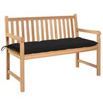 vidaXL Banc de jardin avec coussin noir 120 cm Bois de teck massif