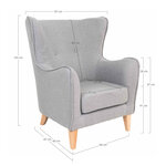 Fauteuil en velours gris clair avec pieds en bois naturel