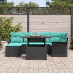 vidaXL Ensemble de canapé de jardin avec coussin 7 Pièces Noir et bleu
