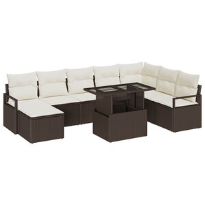 vidaXL Ensemble de canapé de jardin avec coussin 9 Pièces Marron et crème