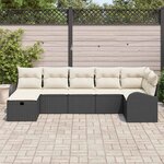vidaXL Ensemble de canapé de jardin avec coussin 7 Pièces Noir polyrotin