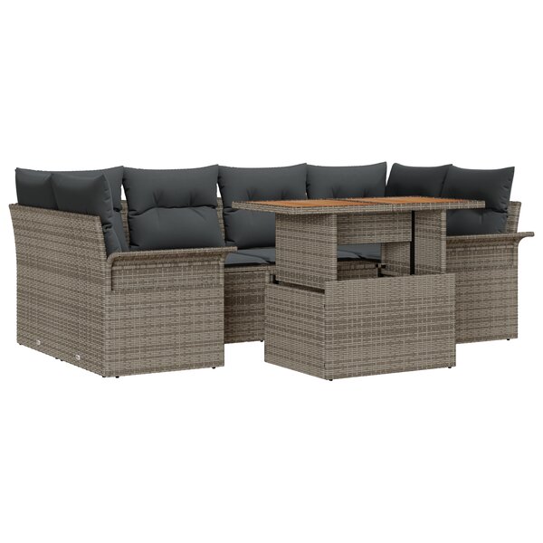 Ensemble de canapé de jardin 7 pièces avec coussins gris en rotin synthétique