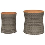 vidaXL Tables d'appoint de jardin 2 Pièces dessus en bois gris poly rotin