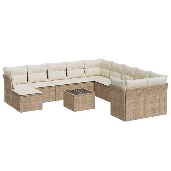 vidaXL Salon de jardin avec coussins 12 Pièces beige résine tressée