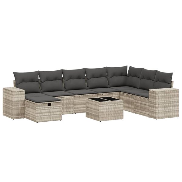 vidaXL Salon de jardin 9 Pièces avec coussins gris clair résine tressée