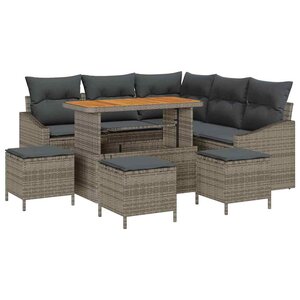 vidaXL Ensemble de canapé de jardin avec coussin 9 Pièces Gris Poly rotin