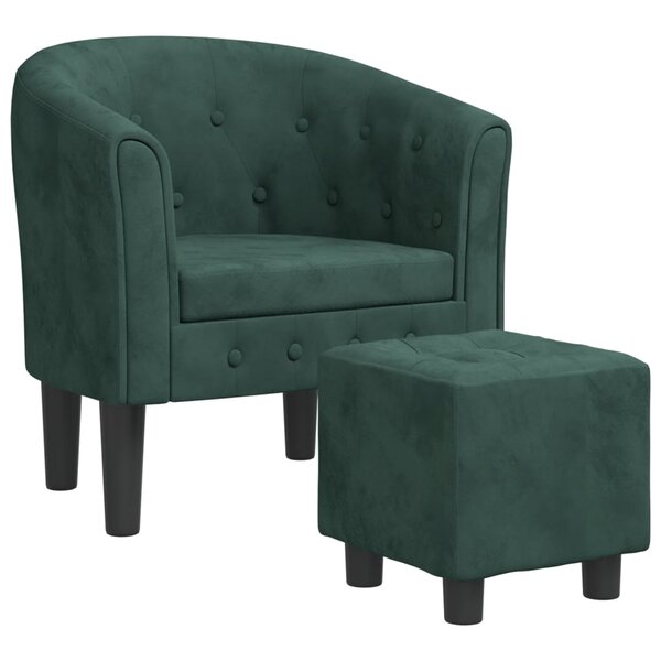 vidaXL Fauteuil avec repose-pied vert foncé velours