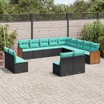 vidaXL Salon de jardin avec coussins 13 Pièces noir résine tressée