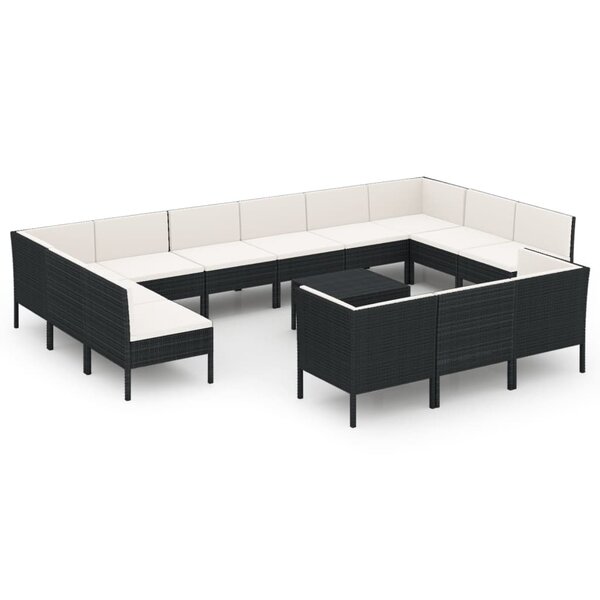 vidaXL Salon de jardin 14 Pièces avec coussins Résine tressée Noir