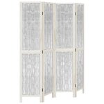 vidaXL Cloison de séparation 4 panneaux blanc bois de paulownia massif