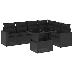 vidaXL Salon de jardin 7 Pièces avec coussins noir résine tressée