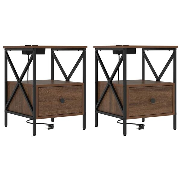 vidaXL Cabinet de chevet 2 Pièces Chêne brun 41 5 x 40 5 x 55 cm