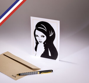 Carte simple magnifique créée et imprimée en france - portrait visage femme noir et blanc