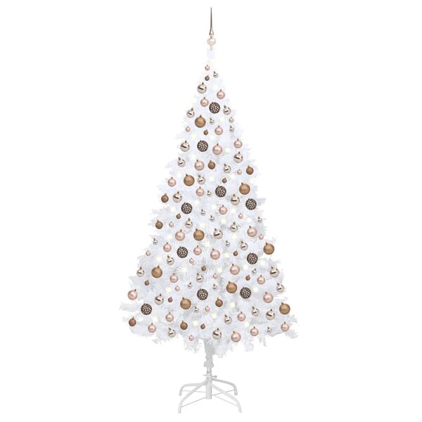 vidaXL Arbre de Noël artificiel pré-éclairé et boules blanc 210 cm PVC