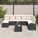 vidaXL Ensemble de canapé de jardin avec coussin 9 Pièces Noir Poly rotin