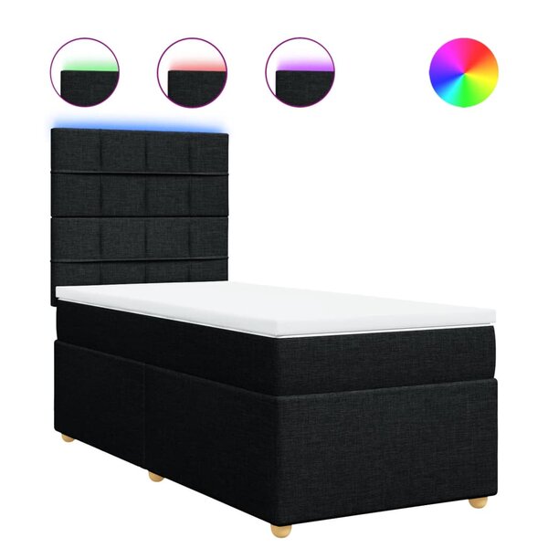 vidaXL Sommier à lattes de lit avec matelas Noir 90x200 cm Tissu