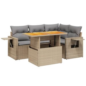vidaXL Salon de jardin avec coussins 5 Pièces beige résine tressée
