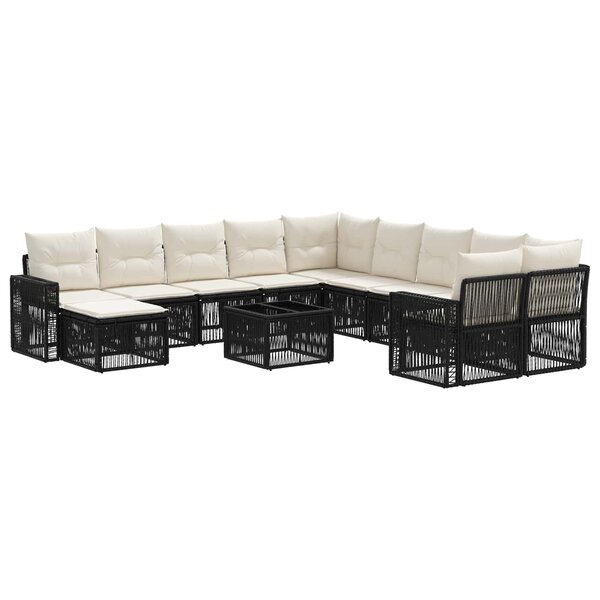 vidaXL Ensemble de canapé de jardin 12 Pièces Noir et blanc crème