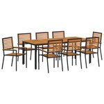 vidaXL Ensemble de Salle à Manger de Jardin de 9 Pièces Noir Poly Rattan Acacia