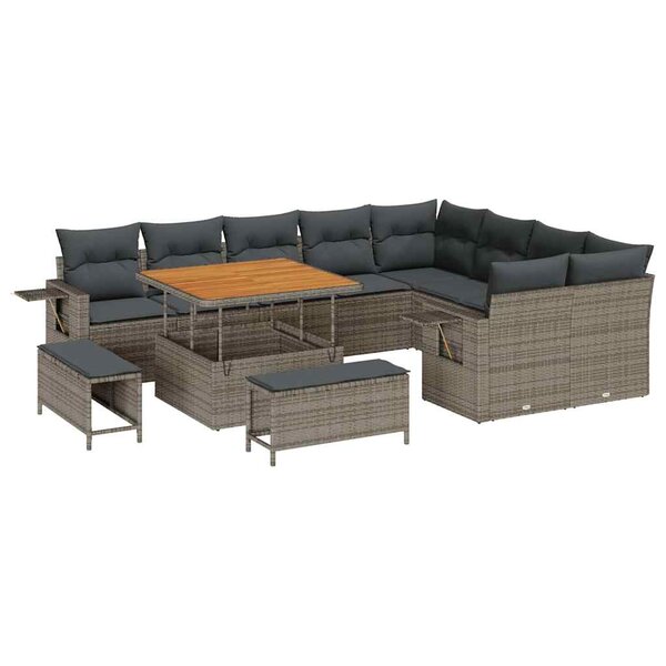 vidaXL Ensemble de canapé de jardin 12 Pièces Gris polyrotin