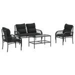 vidaXL Salon de jardin 4 Pièces avec coussins noir résine tressée