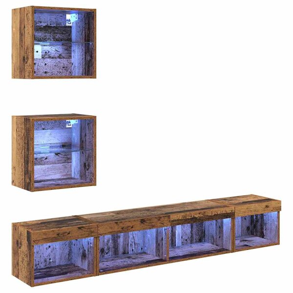 vidaXL Unités murales TV avec LED 5 Pièces Bois ancien Bois d'ingénierie