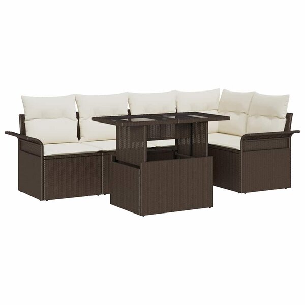 vidaXL Ensemble de canapé de jardin 6 Pièces Marron Poly rotin