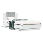vidaXL Cadre de lit avec tête de lit blanc 90x200 cm bois d'ingénierie