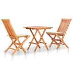 vidaXL Ensemble de bistro 3Pièces avec coussins crème Bois de teck massif