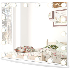 Miroir maquillage 65 x 14 x 52 5 cm avec 18 ampoules LED haut de gamme 3 modes d'éclairage en verre blanc 20_0020006
