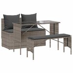 vidaXL Ensemble à manger de jardin 3 Pièces coussins gris résine tressée