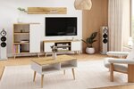 Meuble TV Focus 135 cm - chêne artisan et blanc  piètement bois