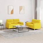 vidaXL Ensemble de canapés 2 Pièces avec coussins jaune clair tissu