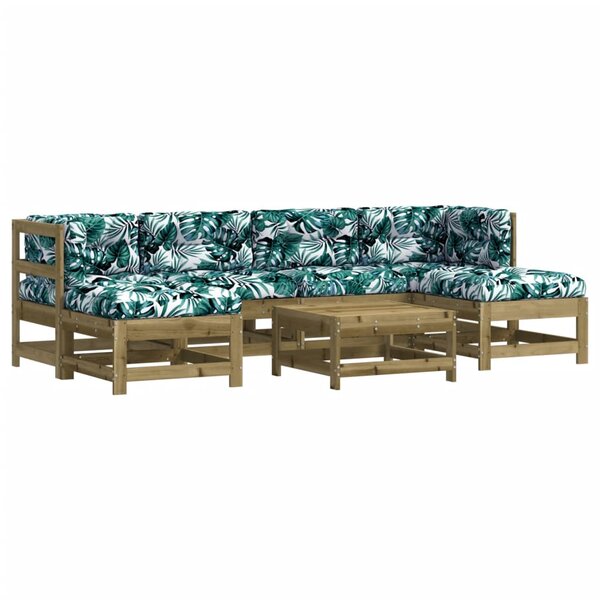 vidaXL Salon de jardin 7 Pièces avec coussins bois de pin imprégné