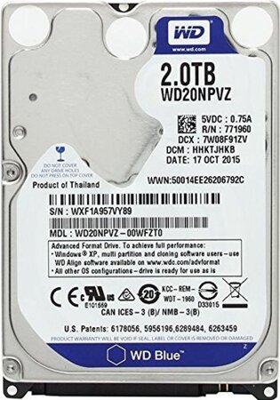 Disque Dur portable Western Digital 2"1/2 2 To Blue (2000 Go) 5400 trs S-ATA 3 - WD20NPVZ