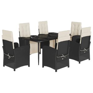 vidaXL Ensemble à manger de jardin coussins 7Pièces Noir Résine tressée
