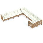 vidaXL Salon de jardin 10 Pièces avec coussins Marron miel Bois de pin