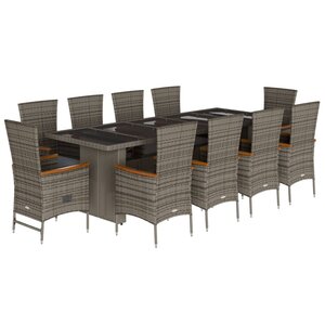 vidaXL Ensemble à manger de jardin 11Pièces avec coussins gris poly rotin
