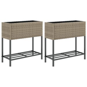 vidaXL Jardinières avec étagère 2 Pièces gris 70x28x70 cm résine tressée