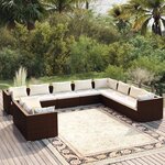vidaXL Salon de jardin 10 Pièces avec coussins marron résine tressée