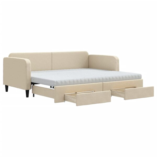 vidaXL Lit de jour avec gigogne et tiroirs crème 90x200 cm tissu