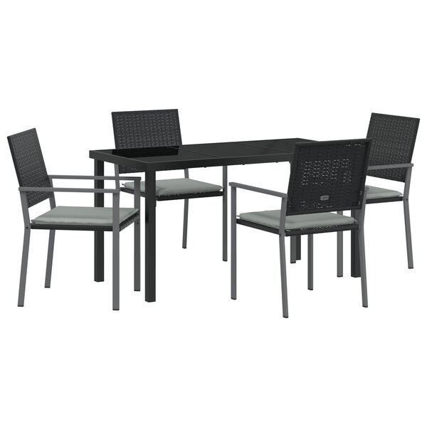 vidaXL Ensemble de salle à manger de jardin de 5 pièces avec coussins en poly rotin noir.
