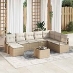 vidaXL Ensemble de canapé de jardin 9 Pièces Beige Poly rotin